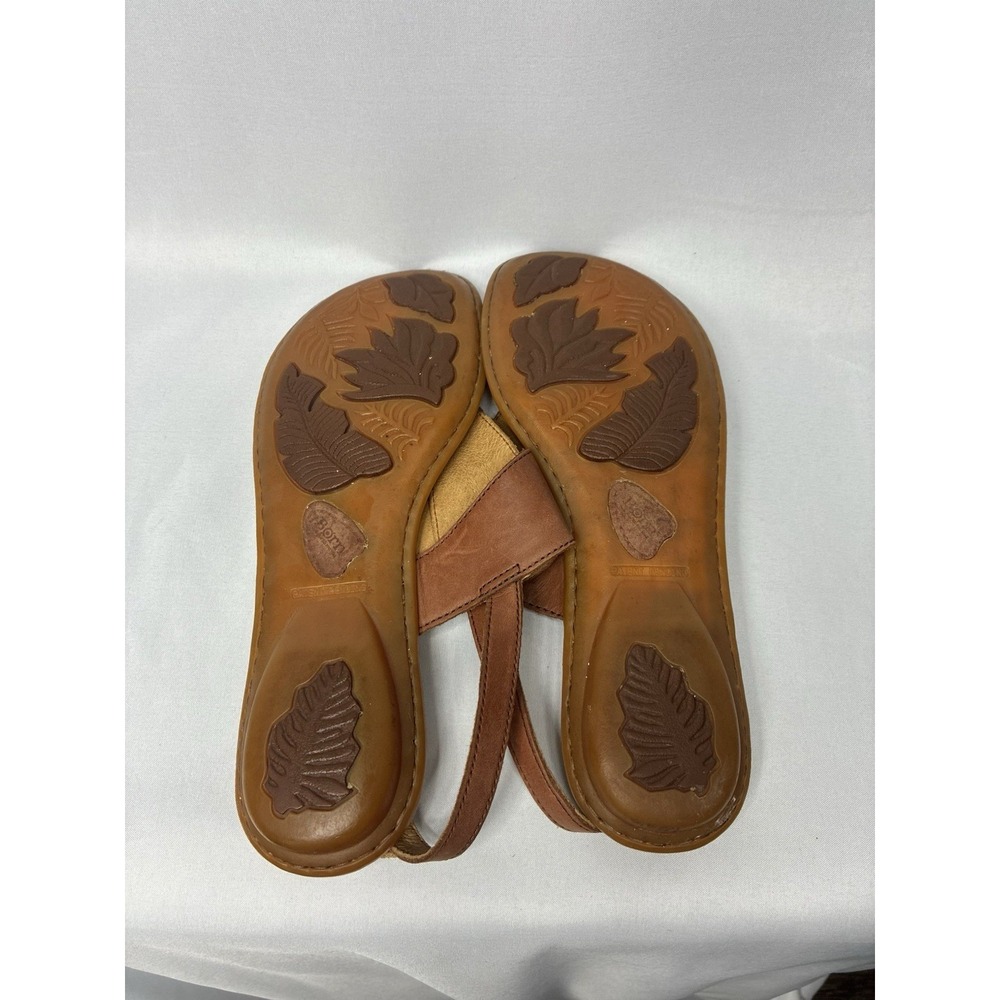 Born Leather Thong Sandals Womens Brown Excellent Floral Embossed Slingback Flat - Picture 7 of 7